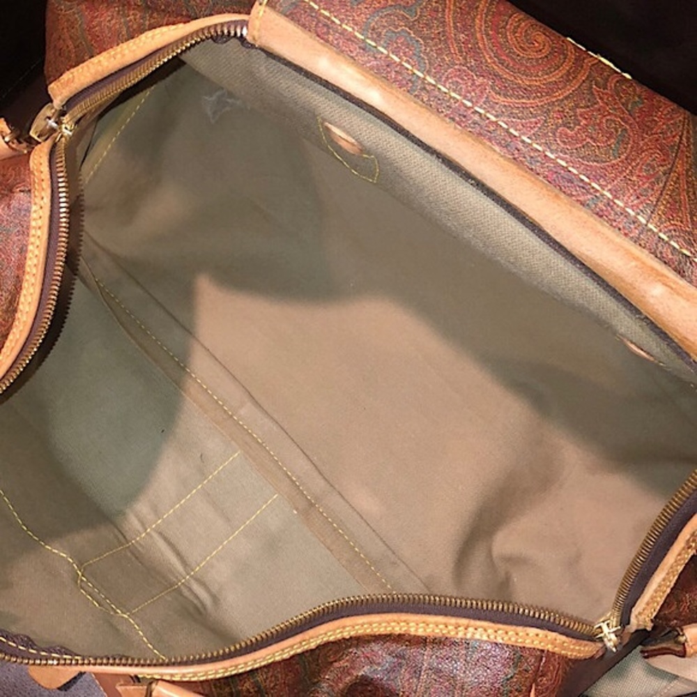 ETRO MILANO Paisley Coated Canvas Vachetta Leather Boston Shoulder Weekend Bag - Picture 6 of 16